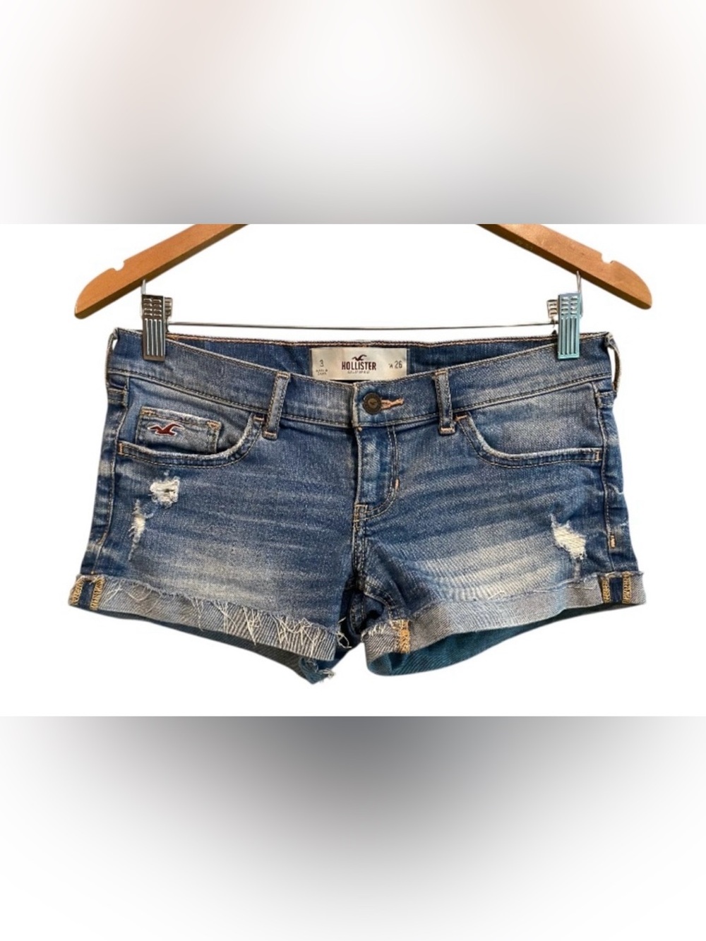 Hollister Blue Stretchy Distressed Jean Shorts